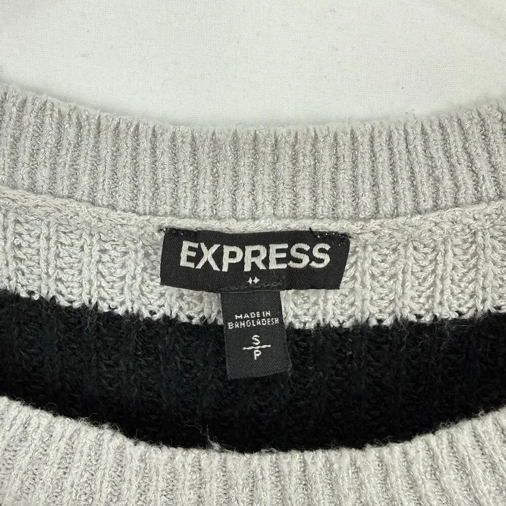 Express S Petite Black Gray Knit Sweater Dress Tunic 3/4 Sleeve High Low Hem